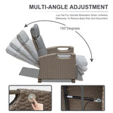 Outdoor Recliner Chair, Patio Recliner with Hand-Woven Wicker, Flip Table Push Back, Adjustable W1859P196424