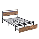 ZNTS Full Size Bed Frame with Storage Headboard and 2 Drawers, LED Lights Bed with Charging Station, 72694390