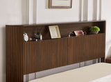 Queen-size slatted bed frame with storage, built-in charging ports, wave-shaped design, and metal W1162P440051