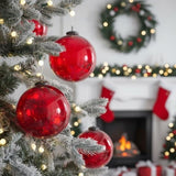 3PCS Set 6" Red Glass Christmas Ornament Balls Holiday Treeations Hanging Spheres for Party 75164946