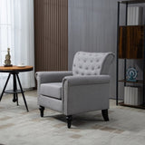 ZNTS Mid-Century Modern Accent, Linen Armchair w/Tufted Back/Wood Legs, Upholstered Lounge Arm W133355313