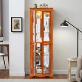 ZNTS Lighted Glass Curio Display Cabinet,Display Cabinet,Glass Storage Cabinet Glass Wine cabinet Wood W2275P178797