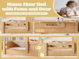 Full Size Floor Bed with Guardrails and Roof, Kids House Floor Bed with a Small Built-in Tray and W1580P396333