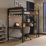 Twin Size Loft Bed with L Shaped Desk and Shelves, Charging Station, Led Lights, Safety Guard & W840P210910