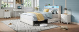 Queen Bed Frame with Ergonomic Headboard, Platform Bed Frame Queen Size with Outlets & Charger & LED W3107P327867