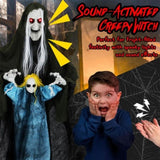 Halloween Animated Witch Decor - Sound-Triggered Activation, Included Hanging Rope, Realistic Torn 23945125