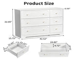 Left 3 Large Drawers Right 3 Small Drawers MDF Painted Drawer Cabinet 42.52*15.75*32.28in White 17224195