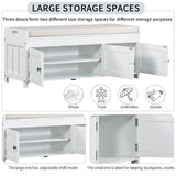 Storage Bench with 3 Shutter-shaped Doors, Shoe Bench with Removable Cushion and Hidden Storage 70290505