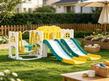 Yellow 8-in-1 Toddler Playground Set Slide & Swing, 2 Slides, Basketball Hoop, Climber, Storage 09928480
