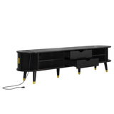 Wooden Oval Fluted TV Stand with Charging Station for TV up to 80", Mid-Century N721P297567B