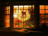 24in Pre-lit Iridescent Outdoor Christmas Wreath Decoration, Lighted Metal Wreath with Red Bow, Warm 08285915