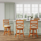 24" Counter Height X-Back Swivel Stool, Natural Finish, Beige Fabric Seat B04660716