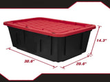 (6 pack)27 Gallon Large Storage Bin with Snap Lid, Black and Red, Heavy Duty Plastic Storage 92377941