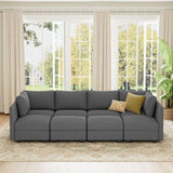 Modern 8-Seater Armless Linen Sectional Sofa, Convertible U Shaped Sofa Couch with with Storage, B2716P356096
