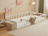 White Painted Pine Wood Fence Bed with Door and Deck Twin Children's Wooden Bed 16132731