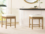 Lucia 25.5" Backless Upholstered Counter Stool with Resin Rattan Frame, Ivory White Boucle B2719P238395