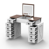 Vanity Desk with Dimmable LED Light with 10 Drawers, Makeup Table with Flip Up Mirror for W760P206128