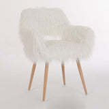 ZNTS WHITE Faux Fur Upholstered Make up chair Side Dining Chair with Metal Leg W2069P174778