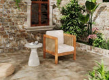 Acacia Wood Outdoor Club Chair with Wicker Armrest and Beige Cushions,400 lbs Capacity N779P359686B