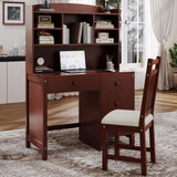 Vintage 40'' Home Executive Desk and Upholstered Chair Set with Bookshelf, Computer Desk with Four N733P272894P