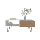 Tori 39" Wide Coffee Table with One Drawer, One Shelf, Rectangular, Living Room White - NAtural Oak B070P254785