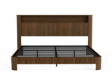 Queen-size slatted bed frame with storage, built-in charging ports, wave-shaped design, and metal W1162P440051