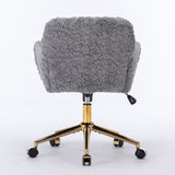 ZNTS A&A Furniture Office Chair,Artificial rabbit hair Home Office Chair with Golden Metal W1143P154103