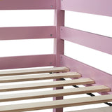 ZNTS Twin High Loft Bed, Rubber Wood Loft Bed with Safety Guardrail, built-in desk, ladder,Pink W504P206981