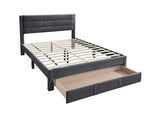 Luxury Contemporary Look 1pc Queen Size Bed w Storage Drawer Charcoal Corduroy Headboard Bedframe B011P238964