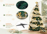 6FT Green Telescopic Christmas Tree with Gold Ribbon, Gold & Silver Ornaments, Bead Chain, PVC, 150 90389719