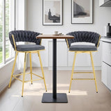 Two-piece rotating swivel chair, Dark gray cotton linen soft seat, golden metal legs, rust-proof W2920P281916