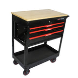 3 DRAWERS MULTIFUNCTIONAL TOOL CART WITH WHEELS AND WOODEN TOP W110290503