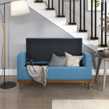 Mid-Century Modern Lift Top Storage Bench 1pc Tufted Blue Upholstered Solid Wood Walnut Finish B011P169817