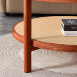 Modern minimalist circular double-layer solid wood coffee table, craft glass tabletop, second layer W1151104956