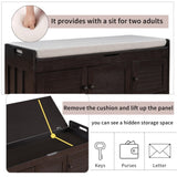 Storage Bench with 3 Shutter-shaped Doors, Shoe Bench with Removable Cushion and Hidden Storage 58461995