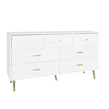 Seven Drawers Large Chest of Drawer Cabinet with Golden Handle and Golden Legs White Color W2139P143414