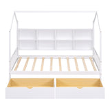 Wooden Twin Size House Bed with 2 Drawers,Kids Bed with Storage Shelf, White WF301456AAK