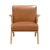 Natural Finish Solid Rubberwood Frame 1pc Accent Chair Brown Faux Leather Upholstery Living Room B011P287476