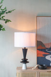 D15x26.7" Black Aluminum Table Lamp with Two Varying Disc Accents and White Shade W2078P326342