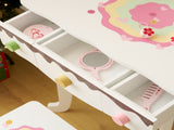 Kids Vanity Table and Chair Set with 7pcs Pretend Play Makeup Toys, Girls Vanity with Mirror & 04076145