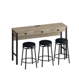 3-Drawer Long Dining Table Set with Power Outlets, Bar Kitchen Table Set with Circular PU Stools, W757134230