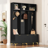 ON-TREND Modern Large Storage Hall Tree with Bench, Multi-functional Storage Bench with High Gloss N721P180460B