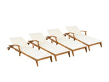 CHAISE LOUNGE WITH WHEEL - ACACIA WOOD RECLINER FOR PATIO/GARDEN, WITH 2INCH WHITE CUSHION, N770P261514T