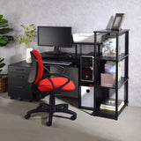 ZNTS Black Computer Desk with Keyboard Tray and Open Shelving B062P184532