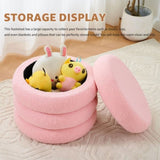 Round Storage Ottoman, Modern Sherpa Footstool, Teddy Vanity Stool with Flip-Top Tray, Makeup Chair 79606921