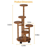 ZNTS 5 Tier Plant Stand with 4 Detachable Wheels Wooden Plant Pot Rolling Shelf Plant Display Rack for 84603428