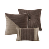 7 Piece Micro Corduroy Comforter Set Brown Queen B035P266664