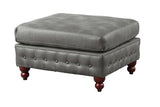 1pc Cocktail Ottoman Slate Gray Breathable Leatherette Tufted Nailhead Wooden Legs Living Room B011P234290