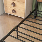 Twin Size Bed Frame with Storage Headboard, Metal Platform Bed with Charging Station, Bookcase 04195824