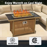 K&K 43" Propane Gas Fire Pit Table, 60000 BTU Rectangular Open Weave Wicker Fire Pit with Glass Wind N707P210158Z